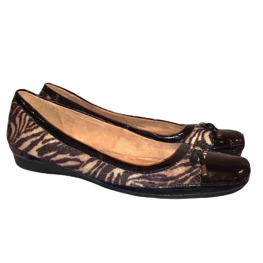 Naturalizer N5 Comfort Zebra Calf Hair Flats Brown Patent Women's 7